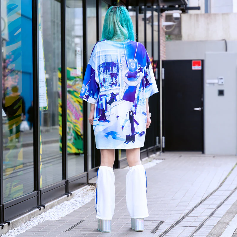 ACDC RAG × Peach ☆ Punch - Cyber Cat Huge T-Shirt - Image 4