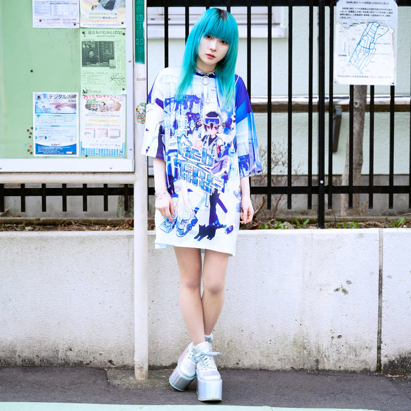 ACDC RAG × Peach ☆ Punch - Cyber Cat Huge T-Shirt - Image 7