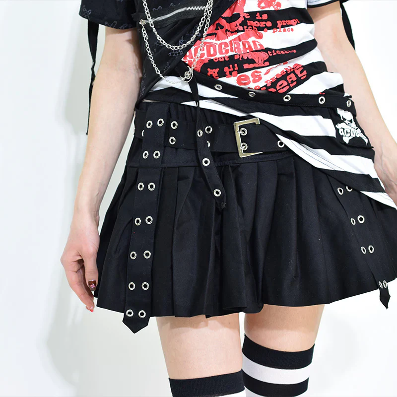 ACDC RAG Pleated Skirt Pants - Black & Red Tartan - Image 10