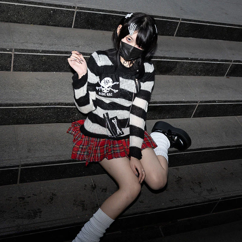 ACDC RAG Pleated Skirt Pants - Black & Red Tartan - Image 4