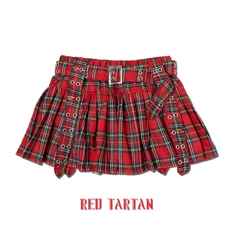 ACDC RAG Pleated Skirt Pants - Black & Red Tartan - Image 6