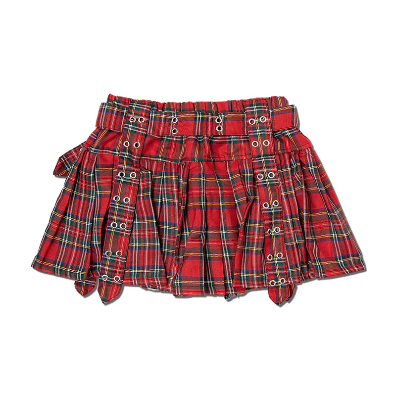ACDC RAG Pleated Skirt Pants - Black & Red Tartan - Image 7