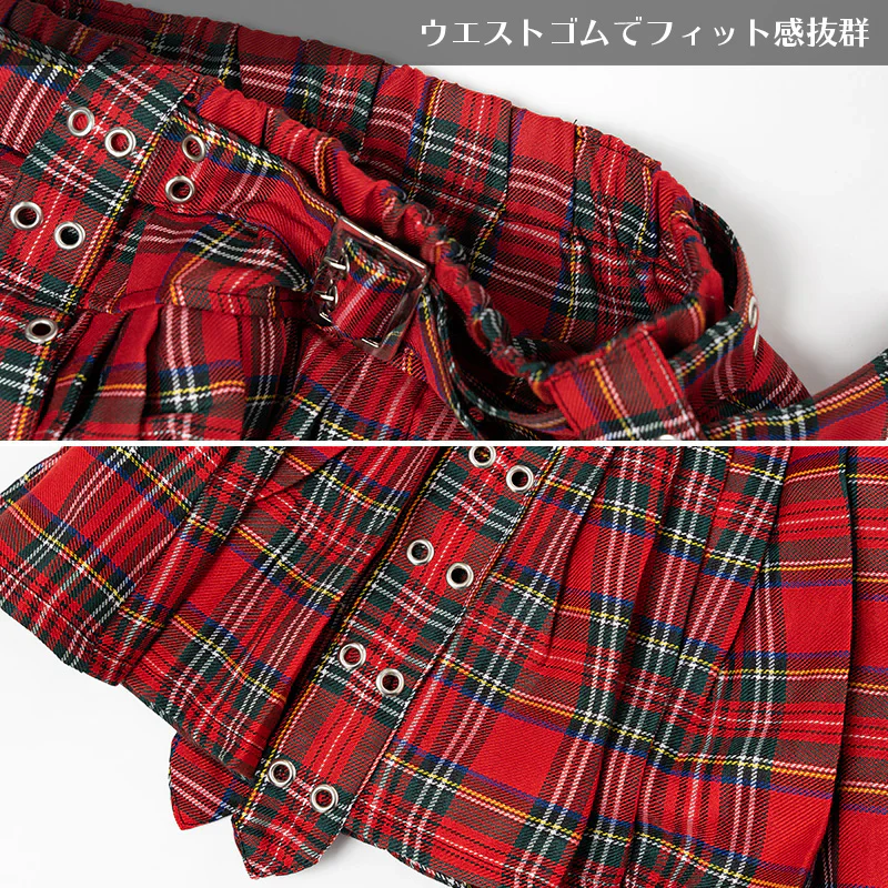 ACDC RAG Pleated Skirt Pants - Black & Red Tartan - Image 8