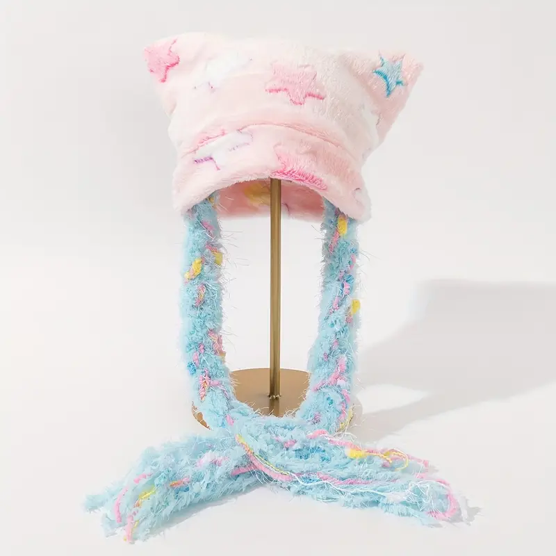 Cat Beanie - Pastel Star Y2K - Pink, Yellow & Blue - Image 2