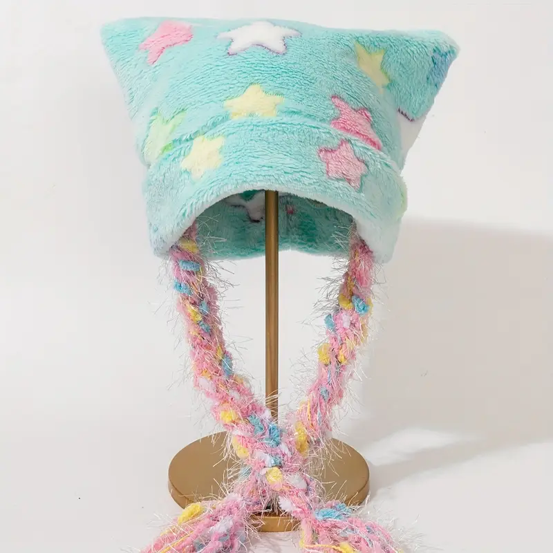 Cat Beanie - Pastel Star Y2K - Pink, Yellow & Blue - Image 3