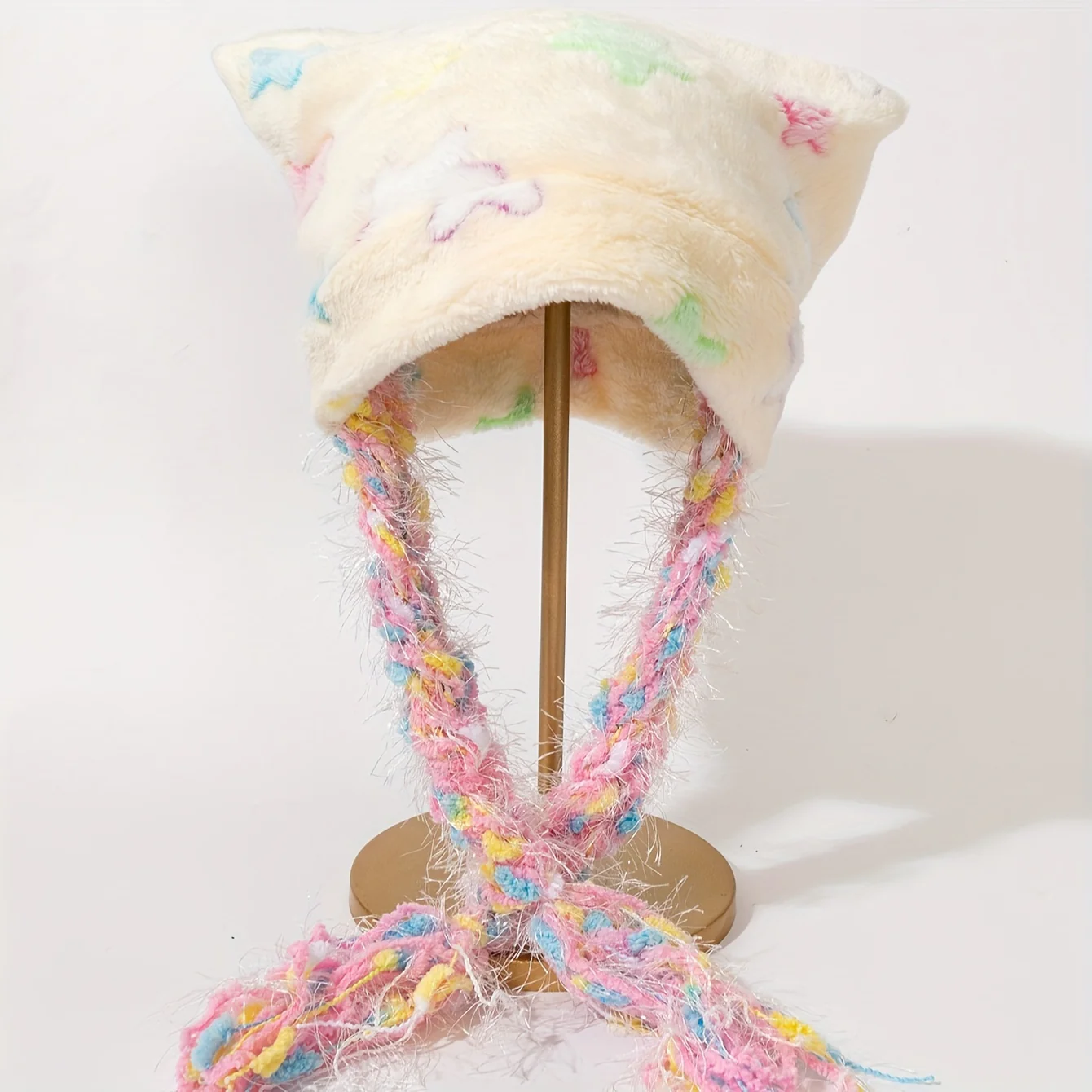 Cat Beanie - Pastel Star Y2K - Pink, Yellow & Blue - Image 4