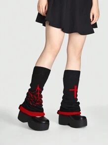Knit Leg Warmers - Black & Red - Spider & Cross - Image 3