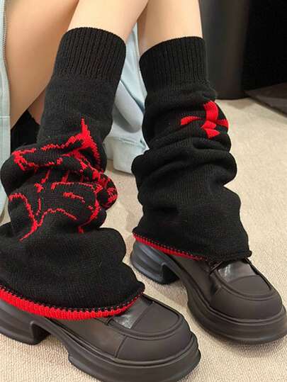 Knit Leg Warmers - Black & Red - Spider & Cross - Image 4