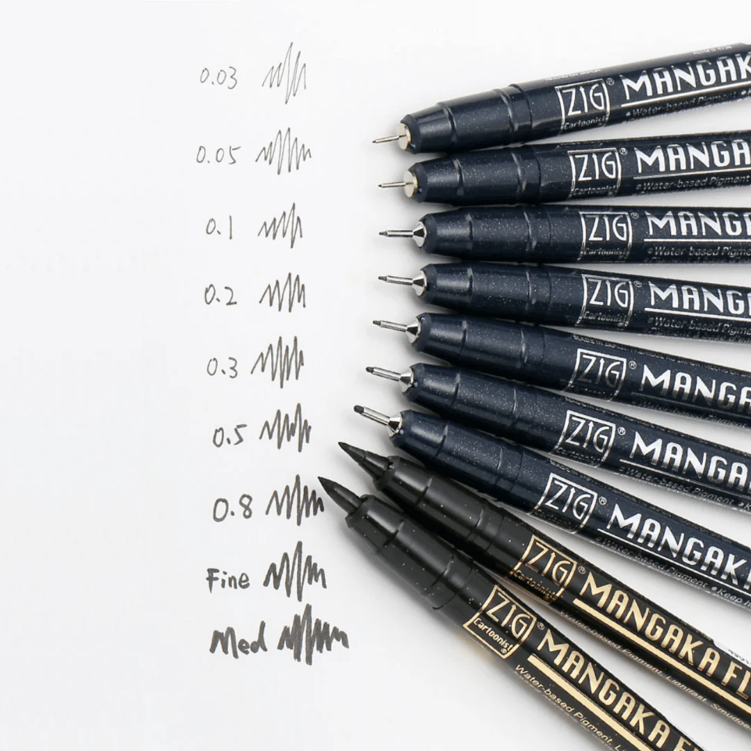 RESTOCK! Kuretake ZIG - Cartoonist Mangaka - Black - Set of 8 - Image 3