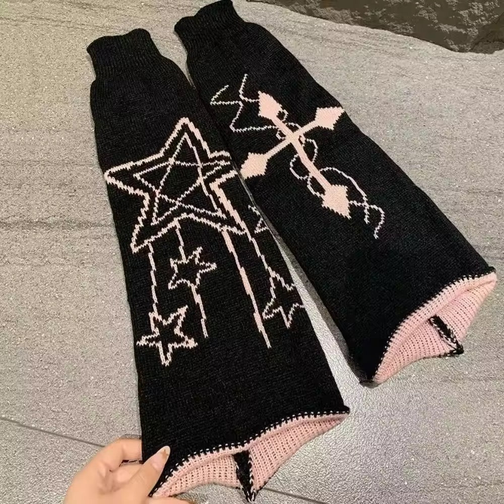 Knit Leg Warmers - Black & Pink - Cross & Stars - Image 2