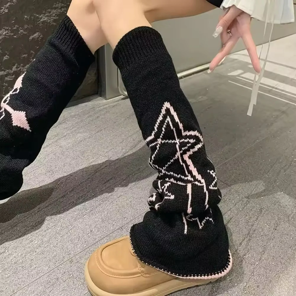 Knit Leg Warmers - Black & Pink - Cross & Stars - Image 3