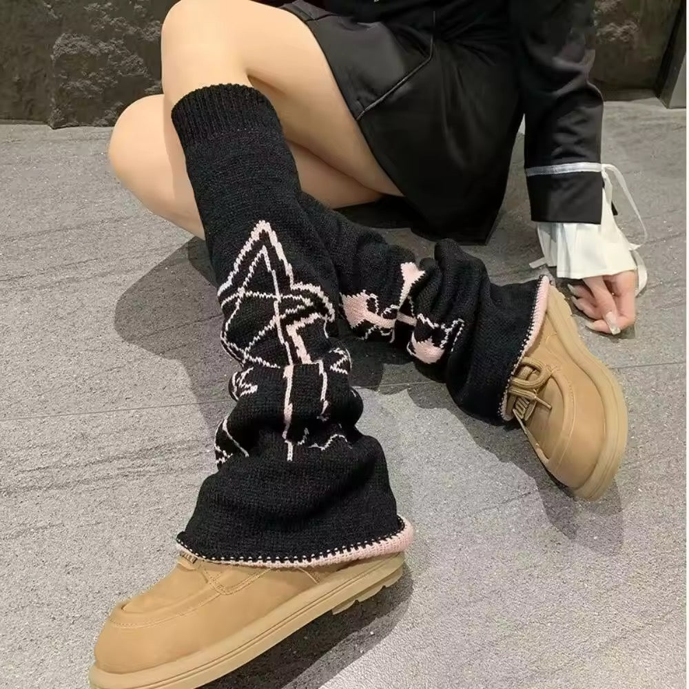 Knit Leg Warmers - Black & Pink - Cross & Stars - Image 4