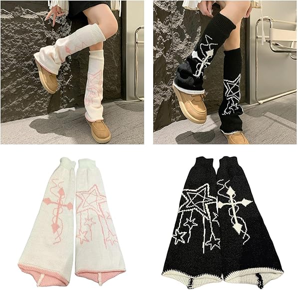 Leg Warmers - Black & White - Star & Cross Knit - Image 4