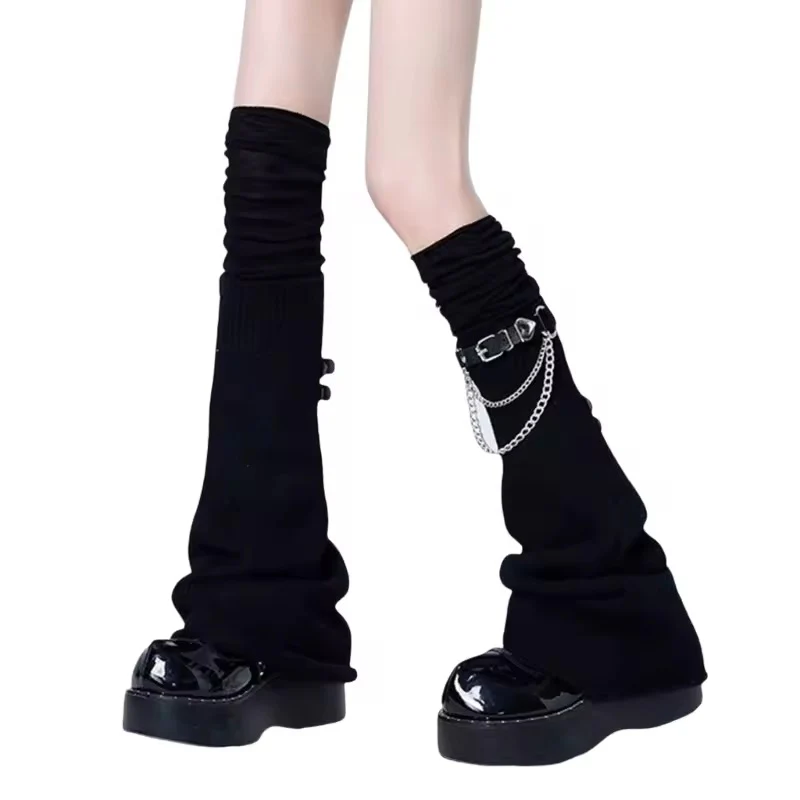 Knit Leg Warmers - Gothic Heart Buckle - Black - Image 2