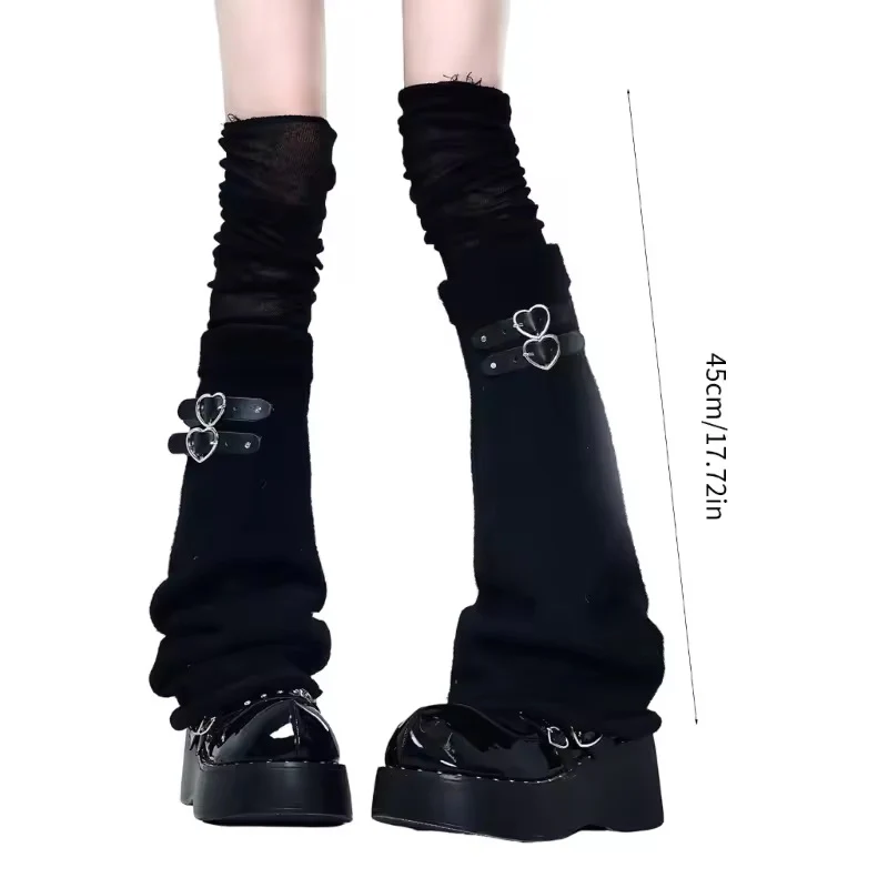 Knit Leg Warmers - Gothic Heart Buckle - Black - Image 3