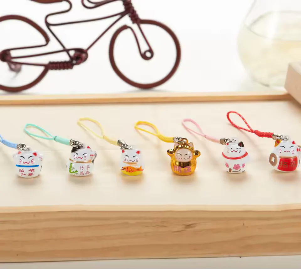 Maneki-Neko Lucky Cat Bell Phone Charm - Image 2