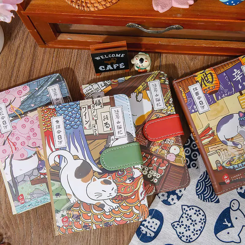 Cat Café Sketch & Story Notebook Gohobi Japanese Cat Magnetic Notebook Pocket Diary - Image 2