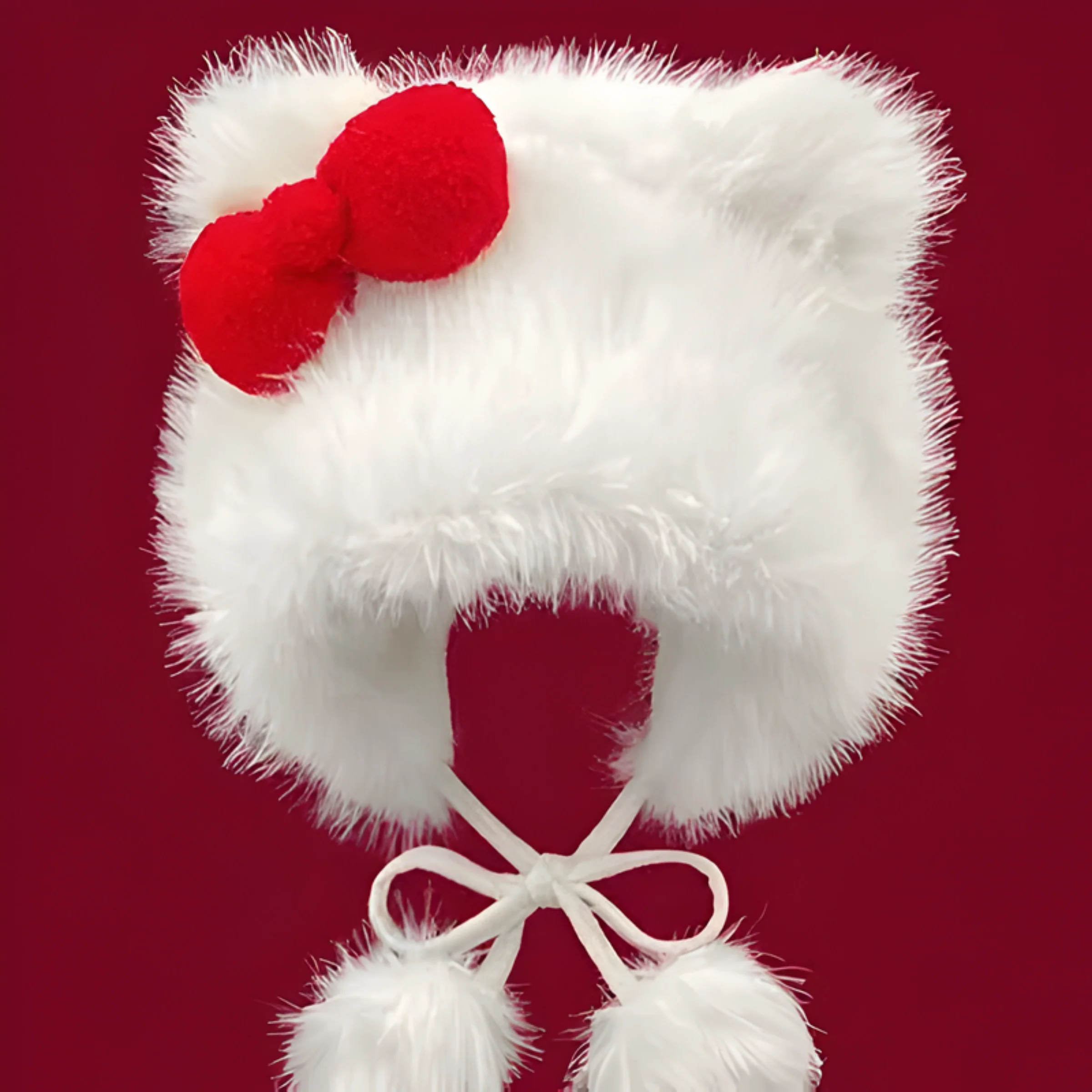 Hello Kitty Inspired Fluffy Winter Hat - Image 2