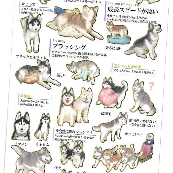 Kamio Japan - Otona Sticker Sheet - Husky - Image 2