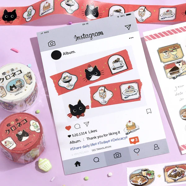 PRE-ORDER MAY! BGM Washi Tape - Black Cat Café - Frame - Image 4