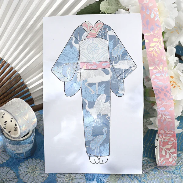 PRE-ORDER MAY! BGM Washi Tape - Japanese Kimono Gold Foil - Awai - Image 3