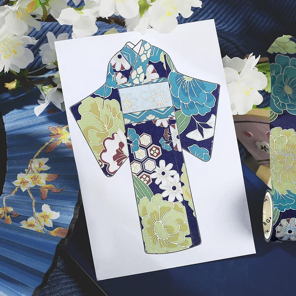 PRE-ORDER MAY! BGM Washi Tape - Japanese Kimono Gold Foil - Azure - Image 3