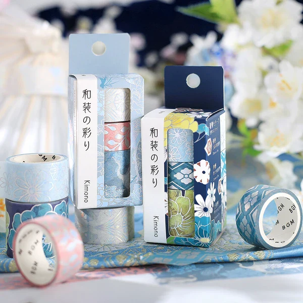 PRE-ORDER MAY! BGM Washi Tape - Japanese Kimono Gold Foil - Azure - Image 6