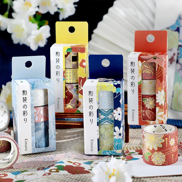 PRE-ORDER MAY! BGM Washi Tape - Japanese Kimono Gold Foil - Azure - Image 7