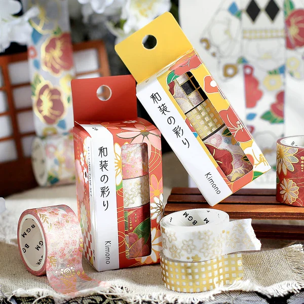 PRE-ORDER MAY! BGM Washi Tape - Japanese Kimono Gold Foil - Azure - Image 8