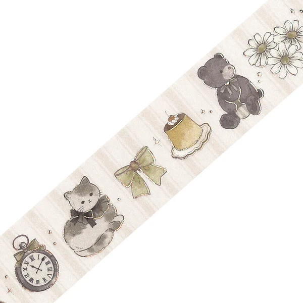 PRE-ORDER MAY! BGM Washi Tape - Marchen Party Holographic Foil - Milk Tea - Image 2