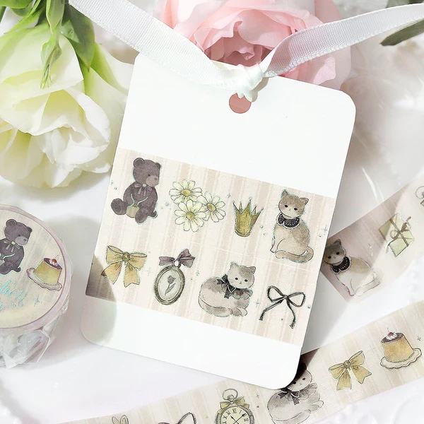 PRE-ORDER MAY! BGM Washi Tape - Marchen Party Holographic Foil - Milk Tea - Image 3