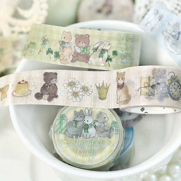 PRE-ORDER MAY! BGM Washi Tape - Marchen Party Holographic Foil - Milk Tea - Image 4