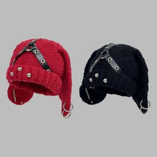Punk Bunny Ear Beanie - Soft Straps & Chains Knit Hat - Image 4