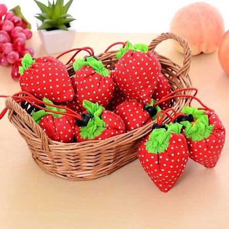 Foldable Strawberry Reusable Shopping Bag - Compact Eco-Friendly Tote Bag - Image 2