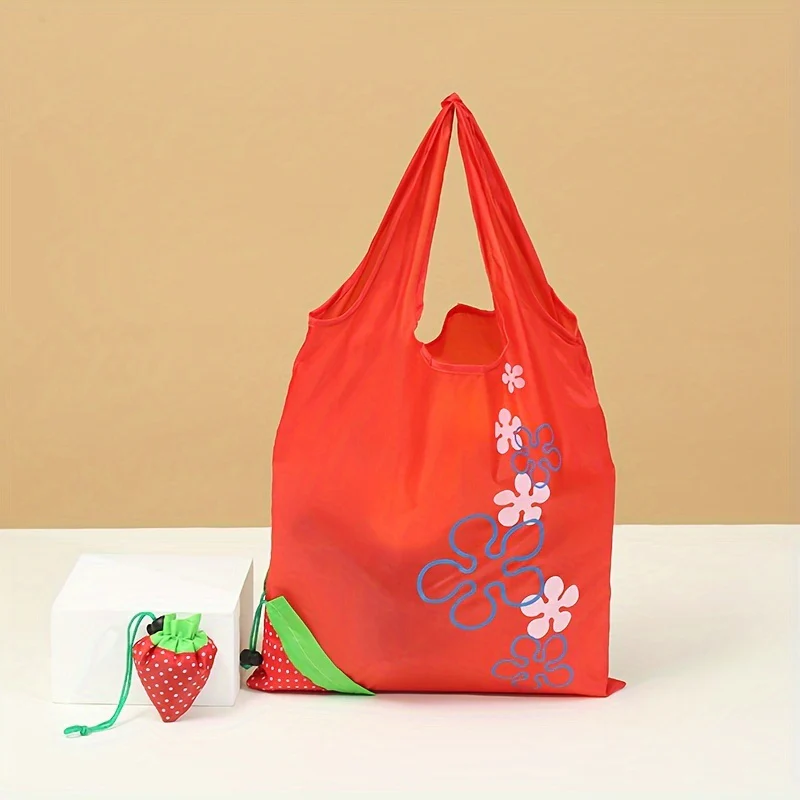 Foldable Strawberry Reusable Shopping Bag - Compact Eco-Friendly Tote Bag - Image 3