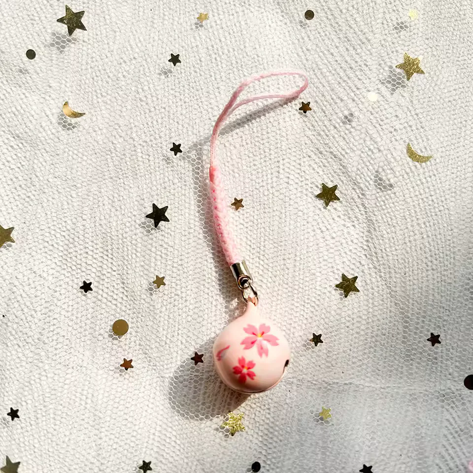 Sakura Bell Phone Charm - Cherry Blossom Jingle Strap for Bags - Image 3