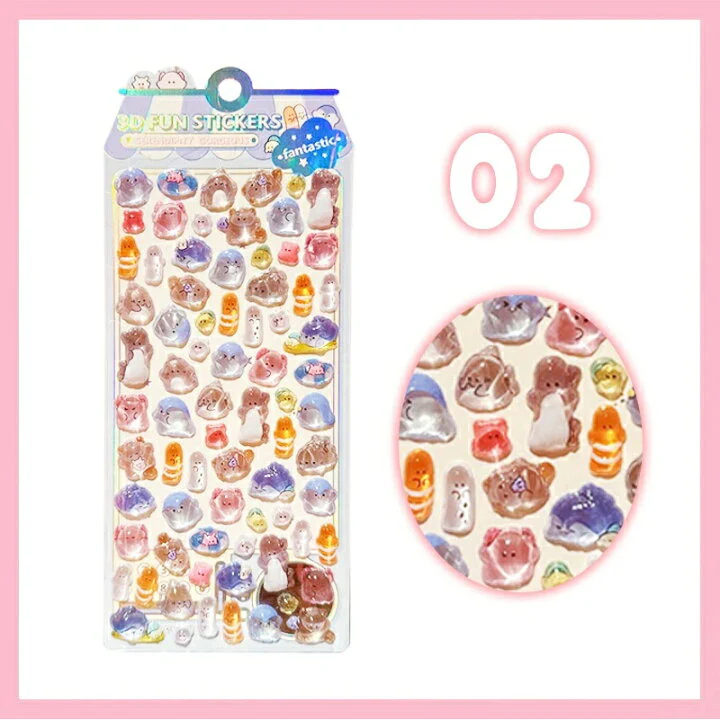 Kawaii 3D Fun Stickers - Puffy Pastel Animal & Character Sticker Jelly Sheet - Image 3