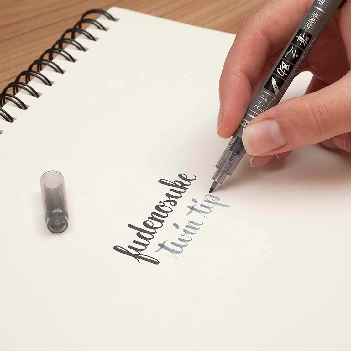 RESTOCK! Tombow Fudenosuke - Double Sided Marker Pen - Black & Grey - Image 4