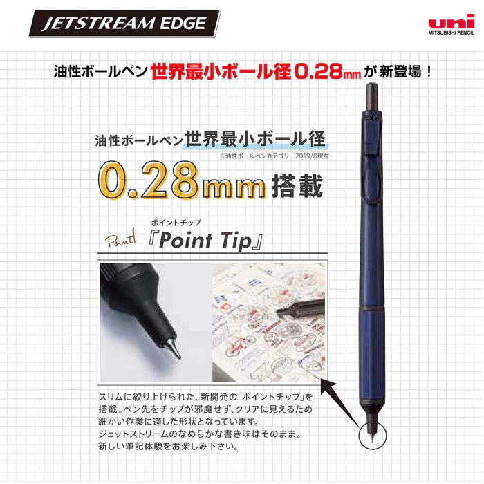 PRE-ORDER MAY! Uni Jetstream Edge - Ultra Fine Ballpoint Pen - Oil-Based Ink - 0.28mm - White Red - Image 3