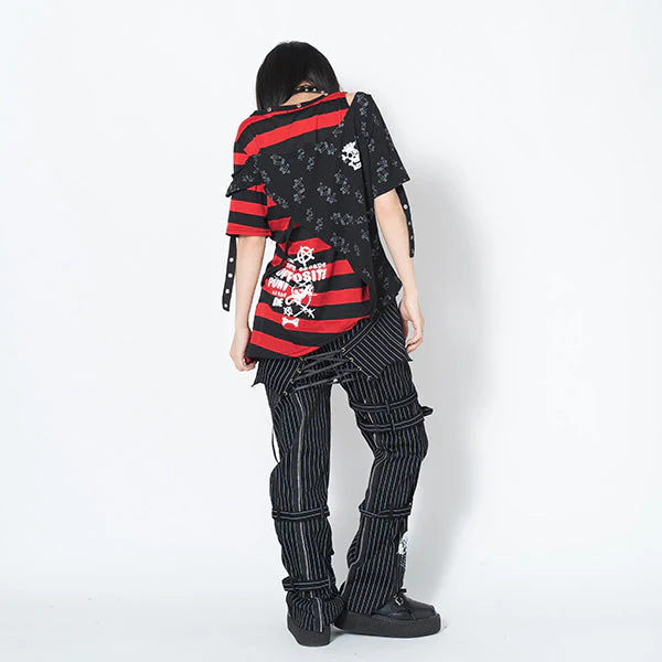 ACDC RAG Punks Border T-Shirt Skull Chains & Street Stripes - Image 10