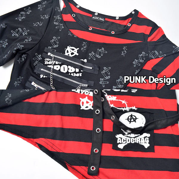 ACDC RAG Punks Border T-Shirt Skull Chains & Street Stripes - Image 14