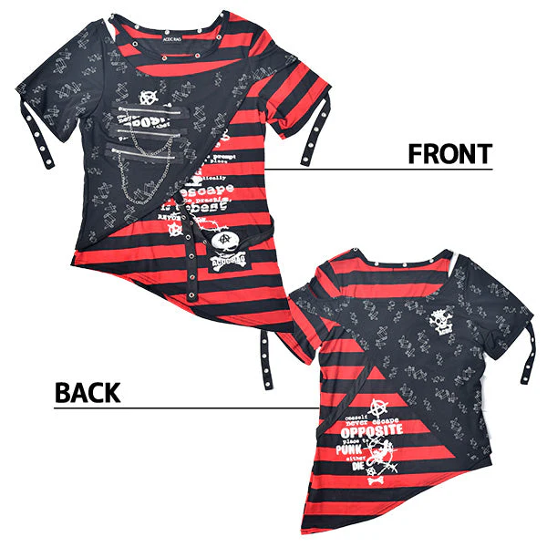 ACDC RAG Punks Border T-Shirt Skull Chains & Street Stripes - Image 16