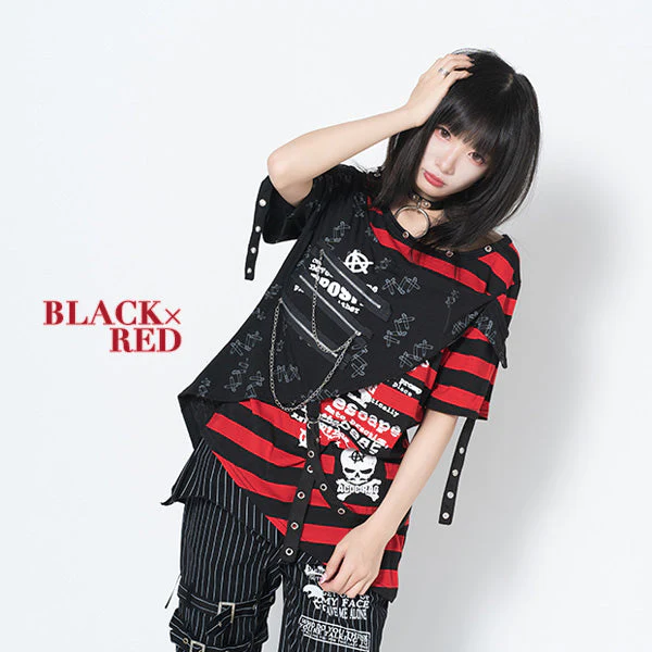 ACDC RAG Punks Border T-Shirt Skull Chains & Street Stripes - Image 3