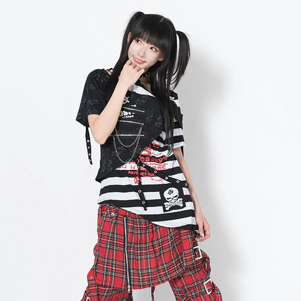 ACDC RAG Punks Border T-Shirt Skull Chains & Street Stripes - Image 4