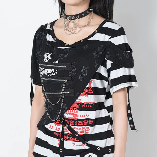 ACDC RAG Punks Border T-Shirt Skull Chains & Street Stripes - Image 5