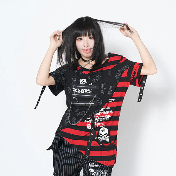 ACDC RAG Punks Border T-Shirt Skull Chains & Street Stripes - Image 8