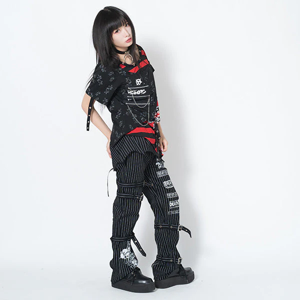 ACDC RAG Punks Border T-Shirt Skull Chains & Street Stripes - Image 9