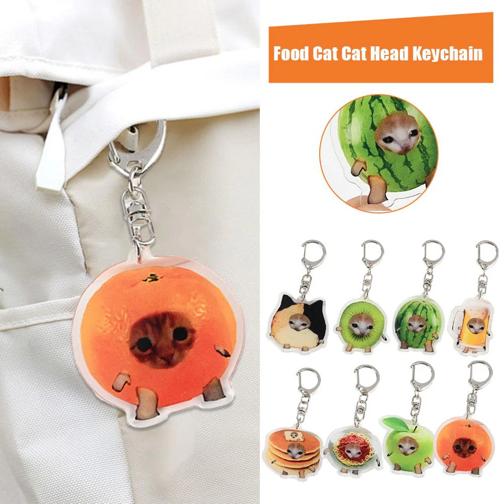 Meme Cat Food Fruit Faced Animal Acrylic Keychains - Image 2