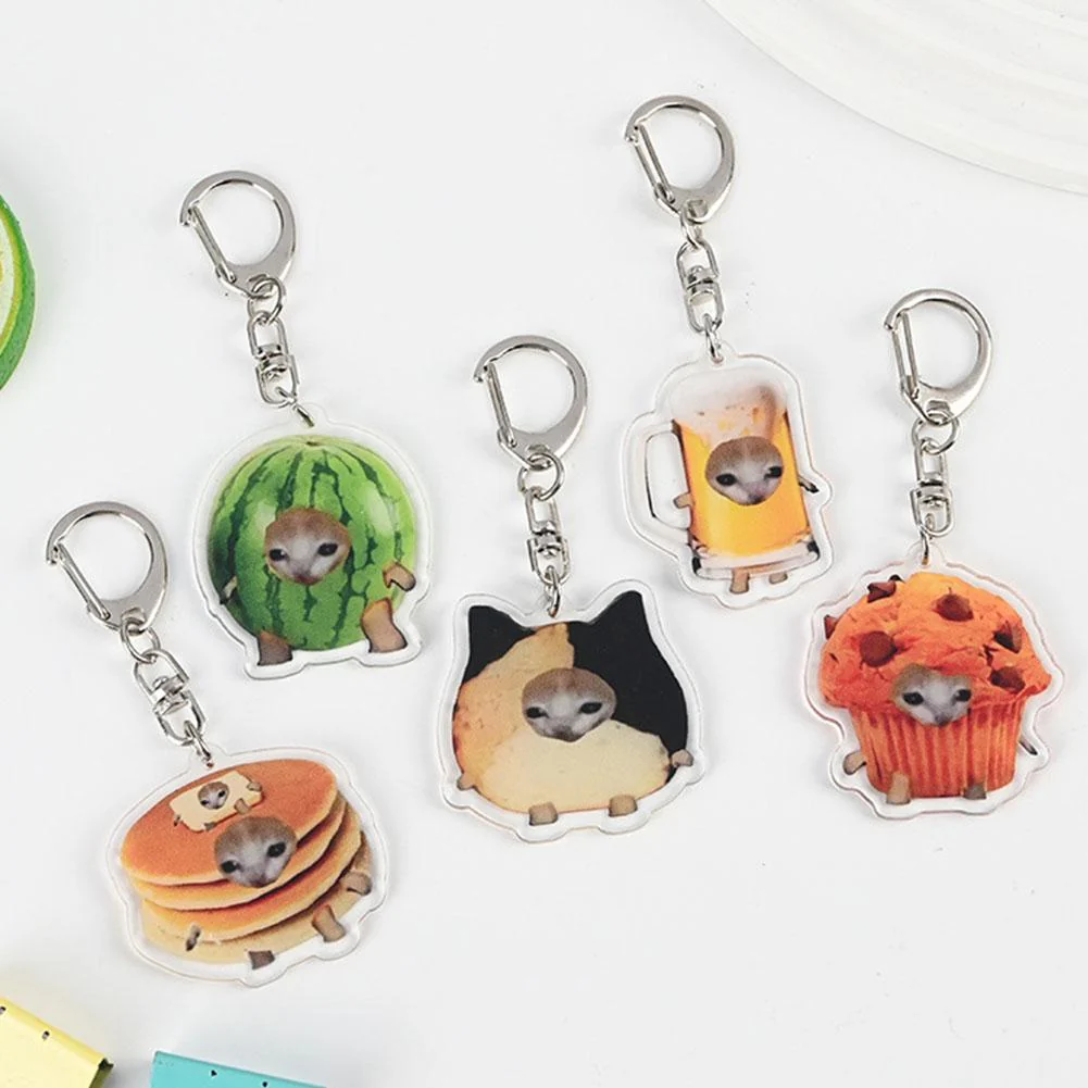 Meme Cat Food Fruit Faced Animal Acrylic Keychains - Image 3