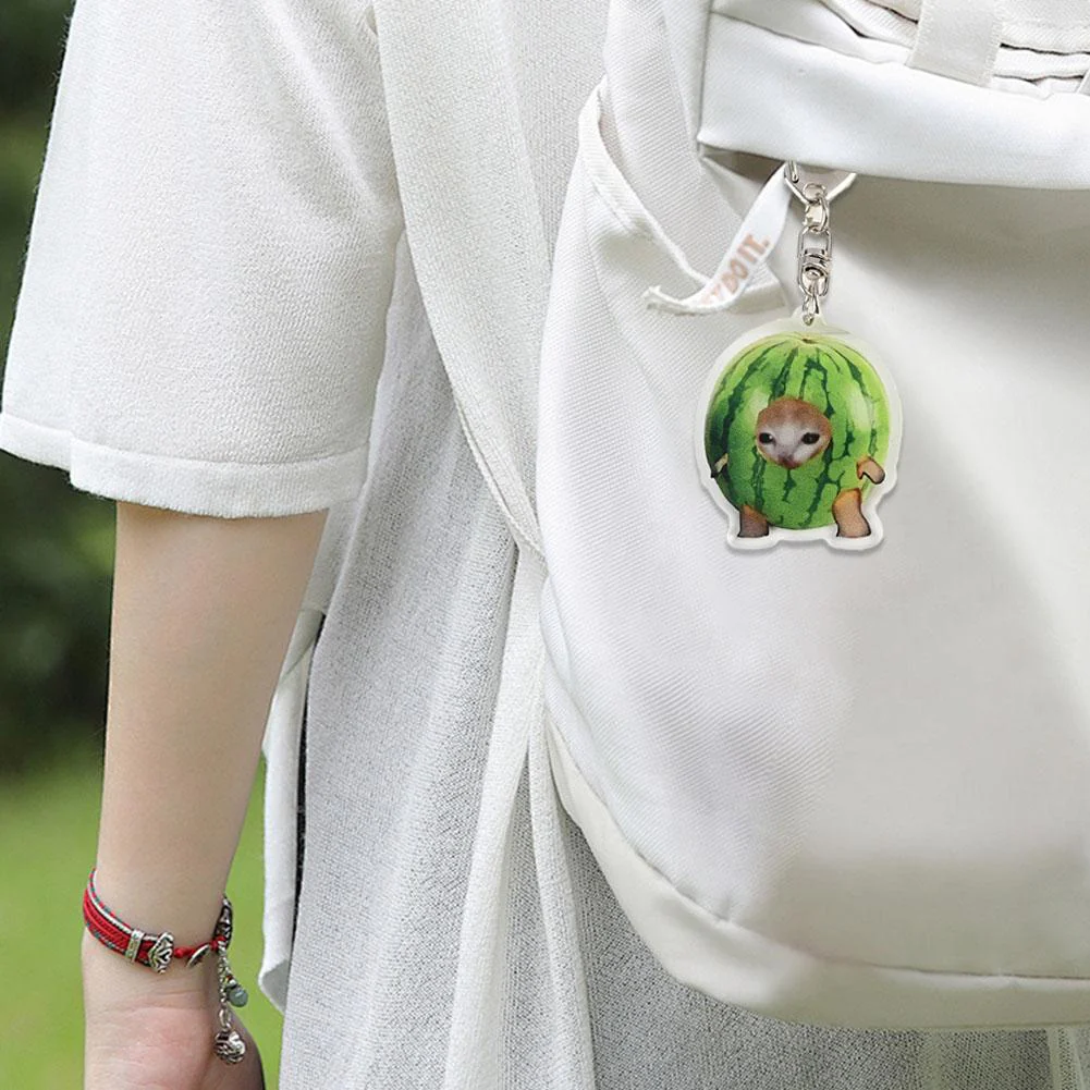 Meme Cat Food Fruit Faced Animal Acrylic Keychains - Image 6